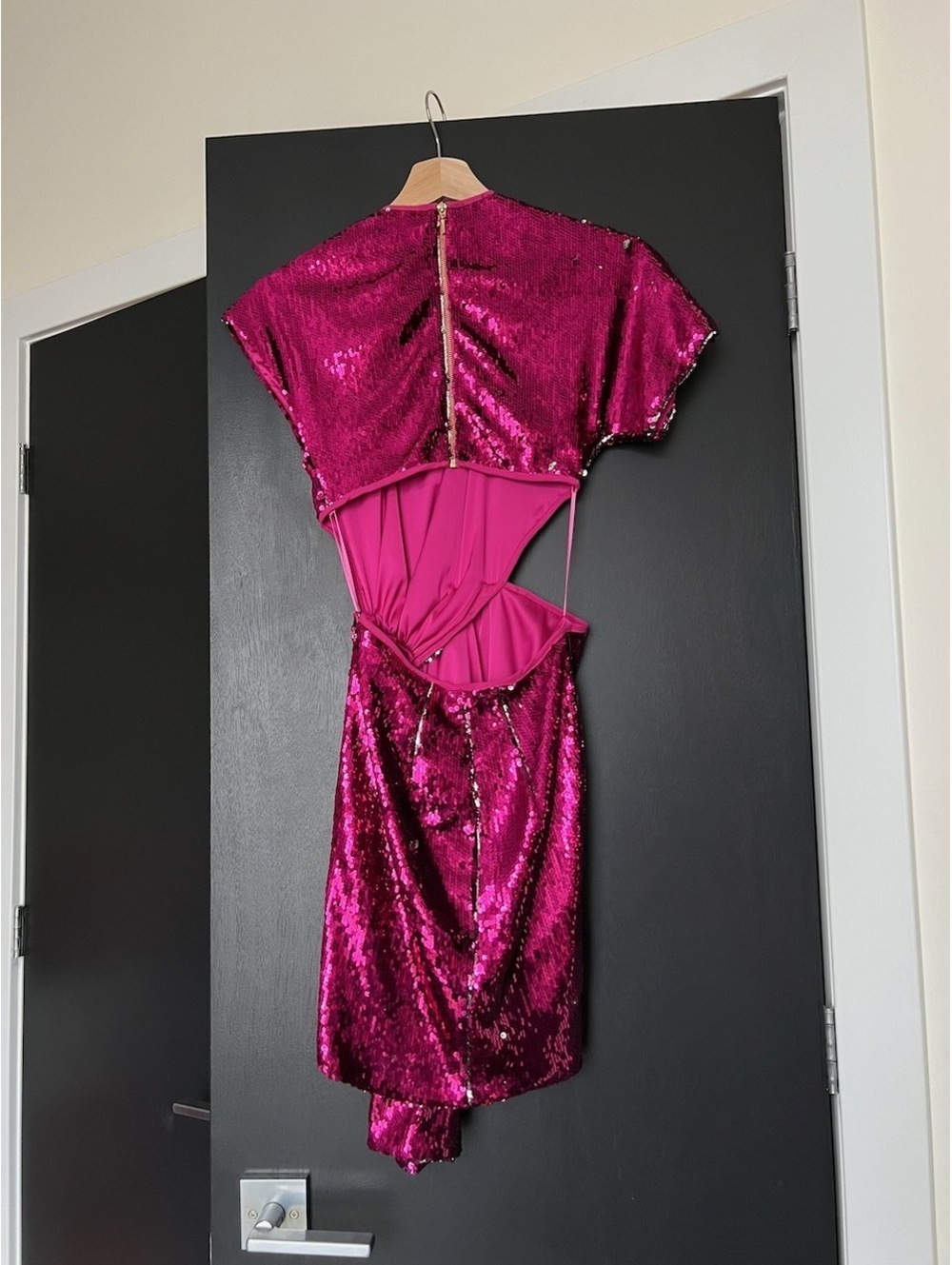 alice McCALL Electric Orchid Mini Knot Dress Pink Sequin Cutout Mini Dress US 2 - Picture 3 of 6